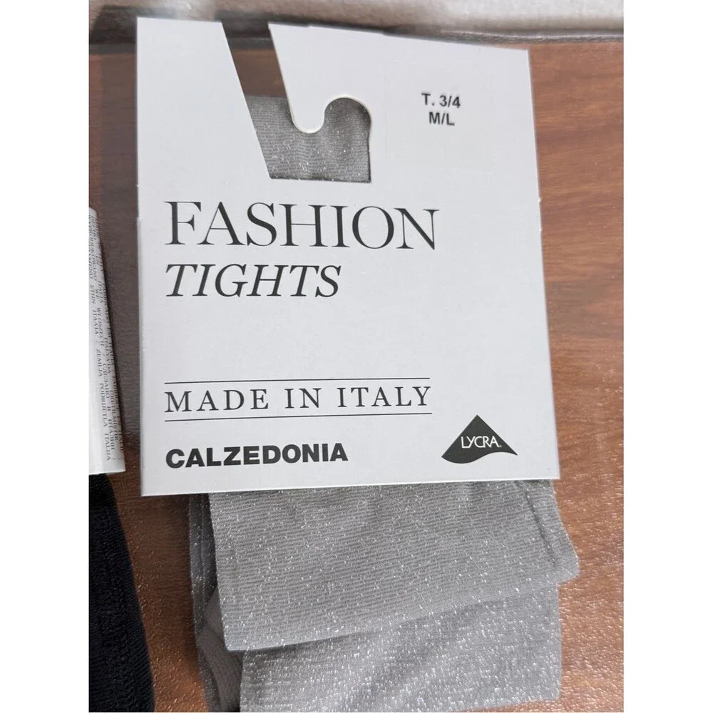 Calzedonia 5 Packs Black & Silver Fashion Tights Made in Italy M/L NWT
